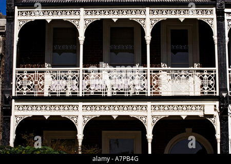 Melbourne Architecture / détail d'une façade victorienne accueil terrasse.Location Carlton Melbourne Victoria en Australie. Banque D'Images