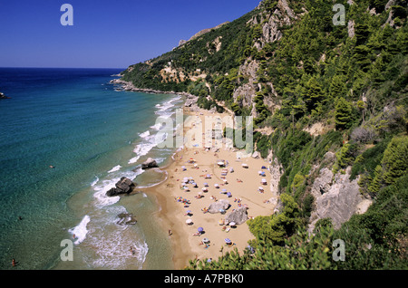 La Grèce, l'île de Corfou, plage de Myrtiotissa Banque D'Images