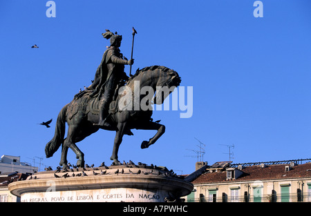 Portugal, Lisbonne, Province Estramadura, quartier de Baixa, Praça do Comercio (Place du Commerce), statue équestre du roi Jose JE Banque D'Images