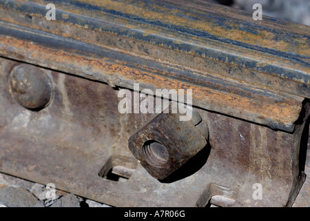 Railway sleeper d'écrous et de boulons rouillés de l'industrie résumé de rouille Banque D'Images