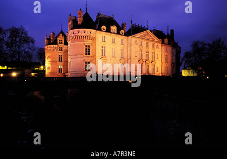 France, Sarthe, Château du Lude par nuit Banque D'Images