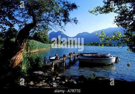 France, Haute Savoie, les petits bateaux sur le lac d'Annecy au Bout du Lac Banque D'Images