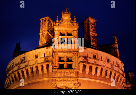 France, Sarthe, la tour de Château du Lude par nuit Banque D'Images