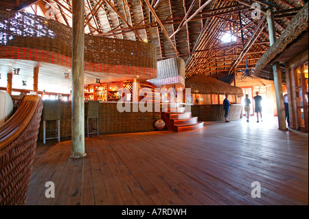 Intérieur de l'aire de réception au Flamingo Bay Water Lodge sur la péninsule de Barra Barra la Province d'Inhambane au Mozambique Banque D'Images