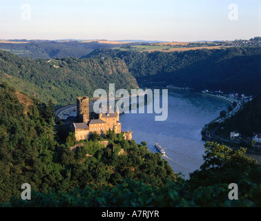 Vue aérienne du château, Burg Katz, St Goarshausen, Rhin, Allemagne Banque D'Images