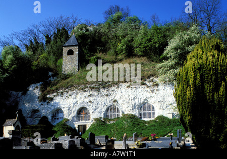 France, Val d'Oise, Haute Isle, Assomption église troglodytique Banque D'Images