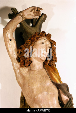 Beaux-arts, Saint Sébastien, ( + vers 288), de la sculpture, par Tilman Riemenschneider, bois, Wuerzburg, autour de 1490, détail, musée national bavarois de Munich, l'artiste a le droit d'auteur, de ne pas être effacé Banque D'Images