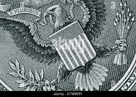 Dollar Bill Close Up montrant le Grand Sceau Le Blason national des États-Unis d'Amérique Banque D'Images