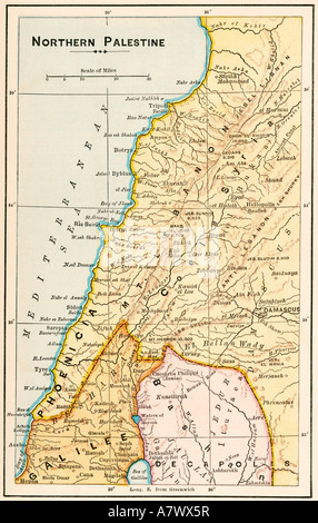 La carte du nord de la Palestine à l'époque de la Bible. Lithographie couleur Banque D'Images