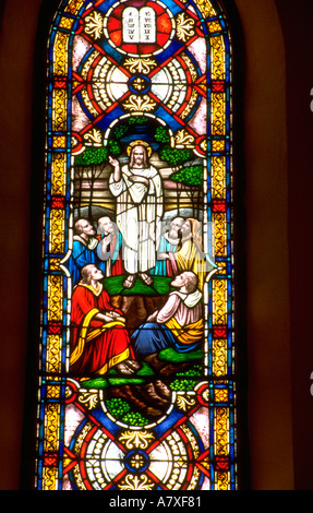 La prédication de Jésus aux disciples sur vitrail. Minneapolis Minnesota USA Banque D'Images