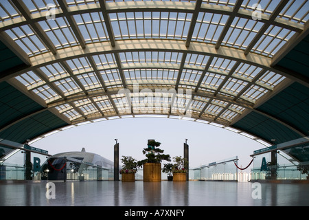 L'Asie, Chine, Shanghai, la lévitation magnétique (Maglev) glisse en train gare adjacente à Longyang lu de la station de métro. Banque D'Images