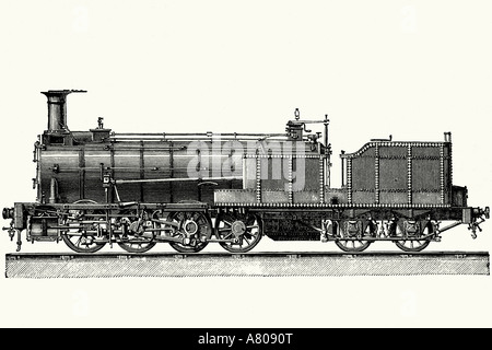 Engerth locomotive à vapeur. Illustration d'antiquités. 1882 Banque D'Images