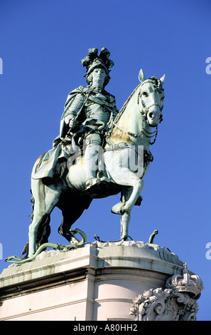 Portugal, Lisbonne, Province Estramadura, quartier de Baixa, Praça do Comercio (Place du Commerce), statue équestre du roi Jose JE Banque D'Images