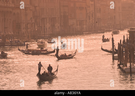 Gondoles sur le Grand Canal vu du Pont du Rialto, Venise Banque D'Images