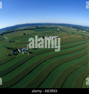 Vue aérienne de la ferme laitière, comté de Lancaster en Pennsylvanie Banque D'Images