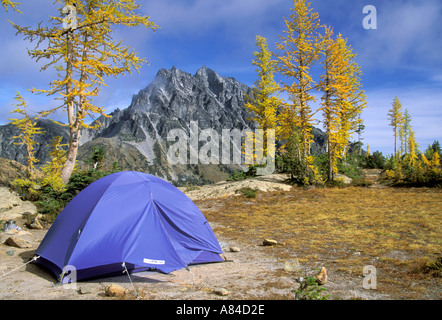 Tente dans camping Lake Ingalls lacs de montagne désert Forêt nationale de Wenatchee, Washington Cascade Mountains Banque D'Images