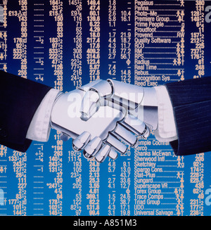 Illustration de robots métalliques businessmen shaking hands Banque D'Images