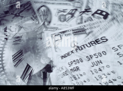 Image composite de temps d'horloge et de données, les taux à terme notes d'argent Banque D'Images