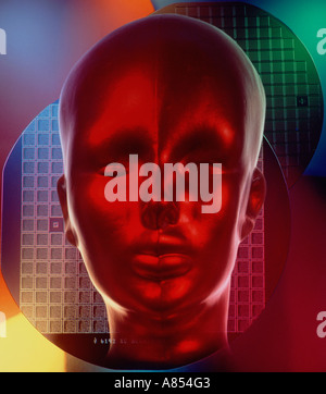 Concept durée de vie de la tête métallique et de la plaquette de silicium. Banque D'Images