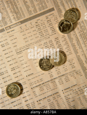 1 Coins et indices US Financial Times. Banque D'Images