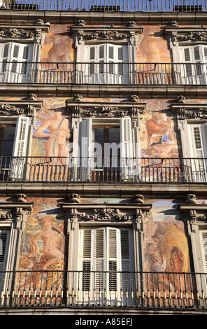 Détails sur le vrai Casa de la Panaderia, Plaza Mayor, Madrid, Espagne Banque D'Images