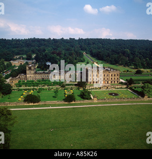 Chatsworth House and gardens Derbyshire accueil du duc de Devonshire vue aérienne Banque D'Images