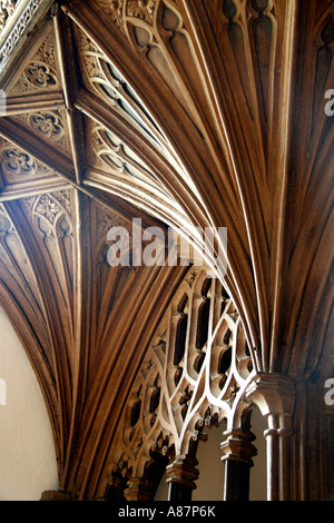 Détail de ventilateur au plafond voûté, l'intérieur de l'église prieurale St George's, Dunster, Somerset, UK Banque D'Images