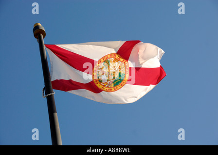 État de la Floride drapeau avec joint qui membres Grand sceau de l'État de Floride et nous avons confiance en Dieu Banque D'Images