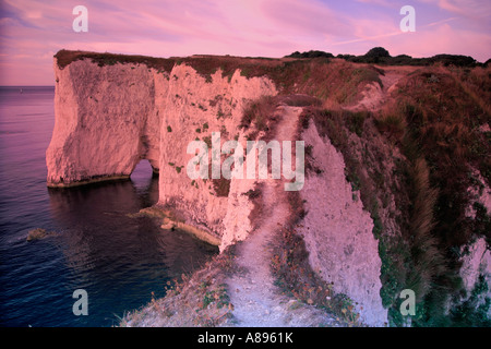 Dawn Old Harry Rocks Poole Bay côte jurassique Dorset England Angleterre UK Banque D'Images