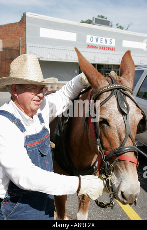 Monroeville Alabama, Courthouse Square, promenade en calèche tirée par mule, seniors citoyens âgés pensionnés retraités personnes âgées, adultes m Banque D'Images