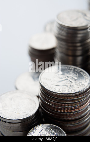 Des piles de US coins Banque D'Images