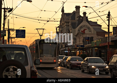 Prahran district dans la ville de Melbourne au coucher du soleil Banque D'Images