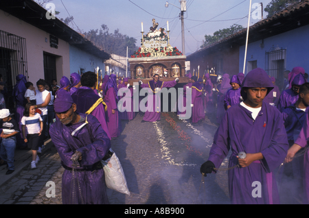 Sacatepequez Guatemala Antigua province Semaine Sainte Jeudi Saint San Cristobal El Bajo procession Banque D'Images