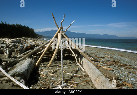 Tipi de bois flotté sur la plage de dormeur, structure de la péninsule Olympique, dans l'État de Washington, au nord-ouest du Pacifique, États-Unis Banque D'Images