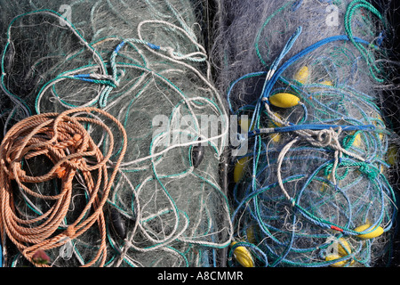 Les filets de pêche au port de Newlyn Cornwall UK Banque D'Images