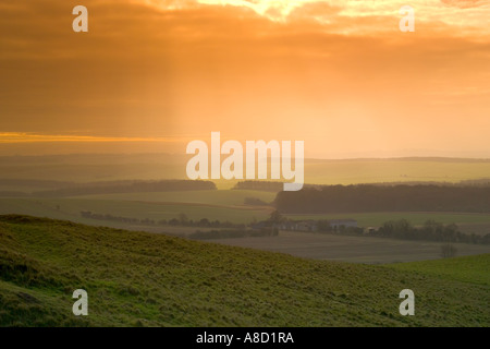 Vue sur les Lambourn Downs depuis le château d'Uffington, Compton Beauchamp, Oxfordshire, Royaume-Uni Banque D'Images