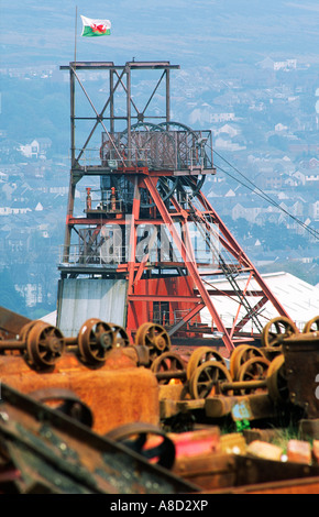 Tête de puits de la vitesse d'enroulement conservé Big Pit mine de charbon dans le Gwent, Galles du Sud, Site du patrimoine mondial ville de Samatan Banque D'Images