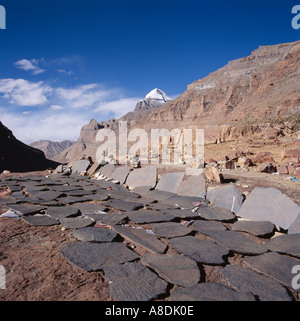 Pierres de prière Mont Kailash Tibet Asie Banque D'Images