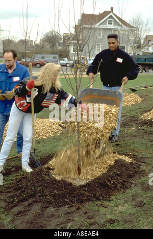 18 ans ans la plantation d'arbres en dehors de Central High sur jour de l'arbre. St Paul Minnesota USA Banque D'Images