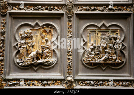 La porte nord de Battistero di San Giovanni par Lorenzo Ghiberti s XV. Florence,Italie .Toscana Banque D'Images