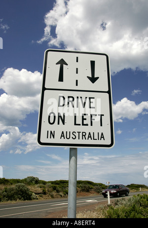 Conduire à gauche en Australie signe. Banque D'Images