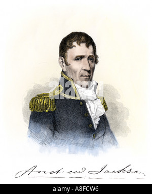 Andrew Jackson en uniforme de l'Armée US à propos de l'époque de la bataille de la Nouvelle Orléans 1815. À la main, gravure sur acier Banque D'Images