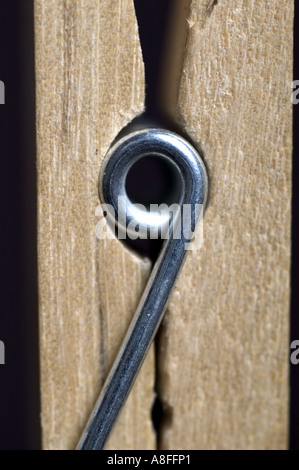 Close up of a wooden clothes peg Banque D'Images