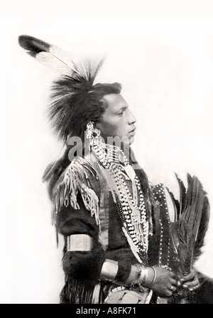 19e siècle portrait d'Indien de l'Amérique du nord de l'ancienne plaquette imprimée USA Antique chef tribal plaque lithographique Banque D'Images