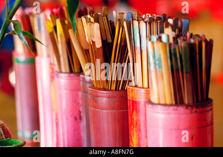 Feuillets de bambou utilisé pour CHIM de tirage au sort ou la divination dans Hong Kong Chine temple Banque D'Images