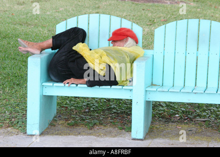 Miami Beach Florida,Ocean Drive,Lummus Park,Bench,senior seniors citoyens retraités retraités retraités personnes âgées,adultes femme femmes fe Banque D'Images