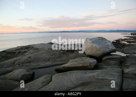 22 septembre 2006 l'île Texada et le Canada continental à travers le détroit de Georgia vu au coucher du soleil de l'île Hornby, Colombie-Britannique Banque D'Images