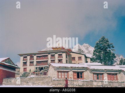 Voyage nature mondiale. Tengboche monastère dans les montagnes de l'Himalaya au Népal en Asie. Aventure intrépide naturelles Wanderlust Évasion Banque D'Images