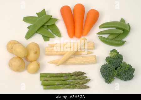 Produire des légumes supermarché typique acheté pack de légumes mélangés Banque D'Images