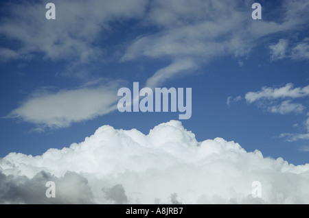 Banque du haut blanc flottant Cumulus ou Cumulonimbus avec stratocumulus et ciel bleu au-dessus Banque D'Images